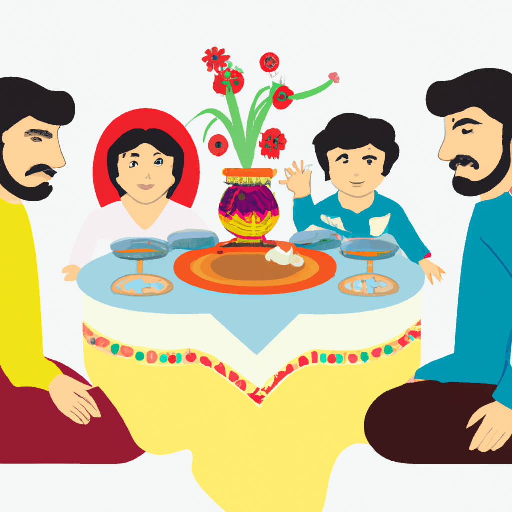 The gathering of a family next to the Haft Sin table in Nowruz